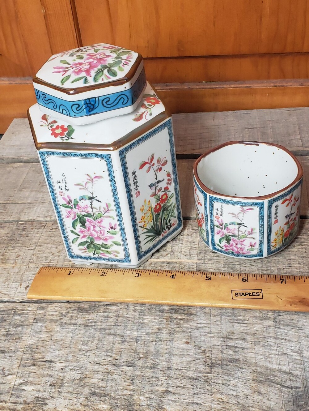 Vintage Japan Tea Jar/Ginger Jar & Cup Birds And Flowers Porcelain - Picture 6 of 10